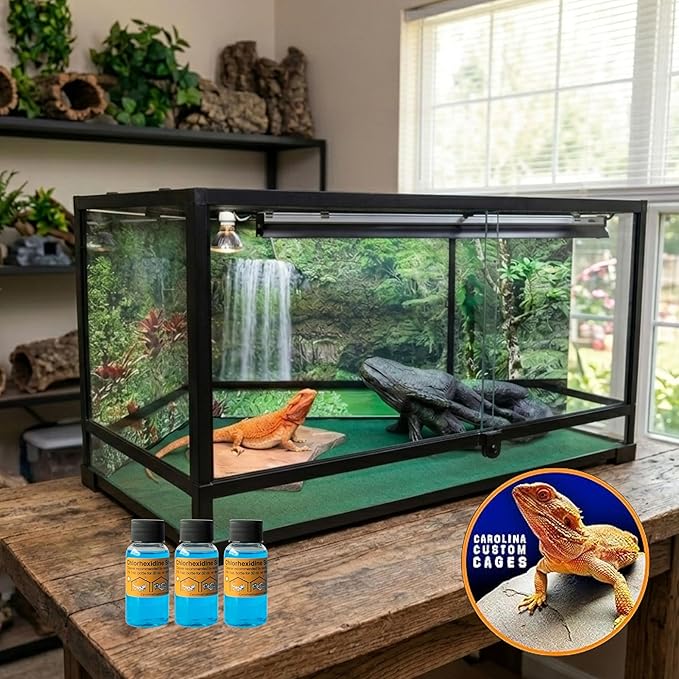 CAROLINACUSTOMCAGES 3 Refills of 32 oz Each, Chlorhexidine Solution 2%, Chlorhexidine Cleaning Solution, Chlorhexidine Spray for Reptile Habitats