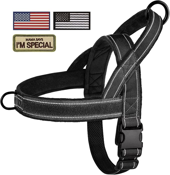 Forestpaw No Pull Dog Harness with Large Handle,Slip on Reflective Vest with Quick Release Buckle,Comfortable Flannel Lining for Medium Large Dogs Walking Training (Includes 3 Patches),Black L