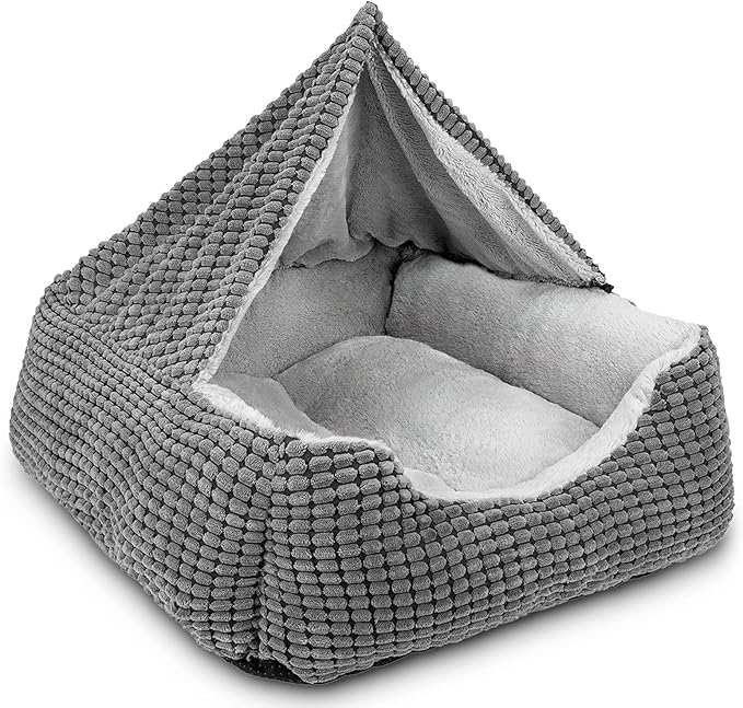 GASUR Dog Beds for Small Dogs with Cover Cave, Cat Beds for Indoor Cats, Rectangle Hooded Dog Puppy Bed with Blanket, Cozy Anti-Anxiety, Anti-Slip Bottom and Machine Washable (20", Grey)