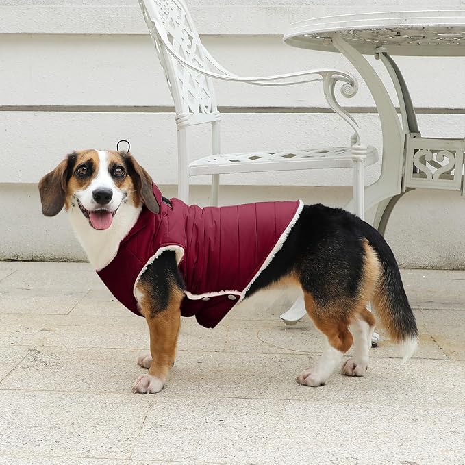 Vecomfy Fleece Lining Dog Hoodie with Harness Built in,Extra Warm Large Dog Jacket in Winter Doggie Coats with Drawstring Hooded,Red XXL