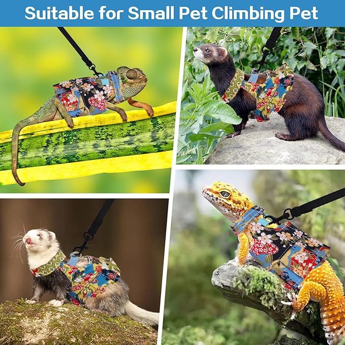 Bearded Dragon Harness and Leash Skirts Set Adjustable Reptile Lizard Leash Rope Dresses Clothes Starter Kit Accessories for Small Animal Outdoor Walking Training (Color)