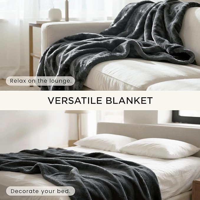 gogobunny Waterproof Bed Blanket, Reversible Sherpa Fleece Throw Blanket for Dog Puppy Cat, Furniture Cover Protects Bed Couch Sofa from Liquid Pee and Pet Fur (Dark Grey, 90x108 inches)