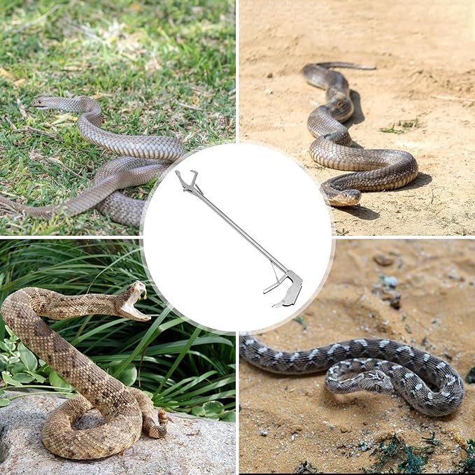 generic Folding Snake Grabber Tool 29.52 Inch Stainless Steel Snake-Proof Clip with Lock Lightweight Reptile Handling Clamp for Safe Outdoor Capture and Garden Use
