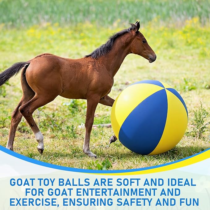 40 Inch Giant Herding Ball with Ball Cover Anti Burst Please Watch VCR for How to Inflation Horse Toys for Horses Entertainment Play, Pump Included(Cute, Blue, Yellow)