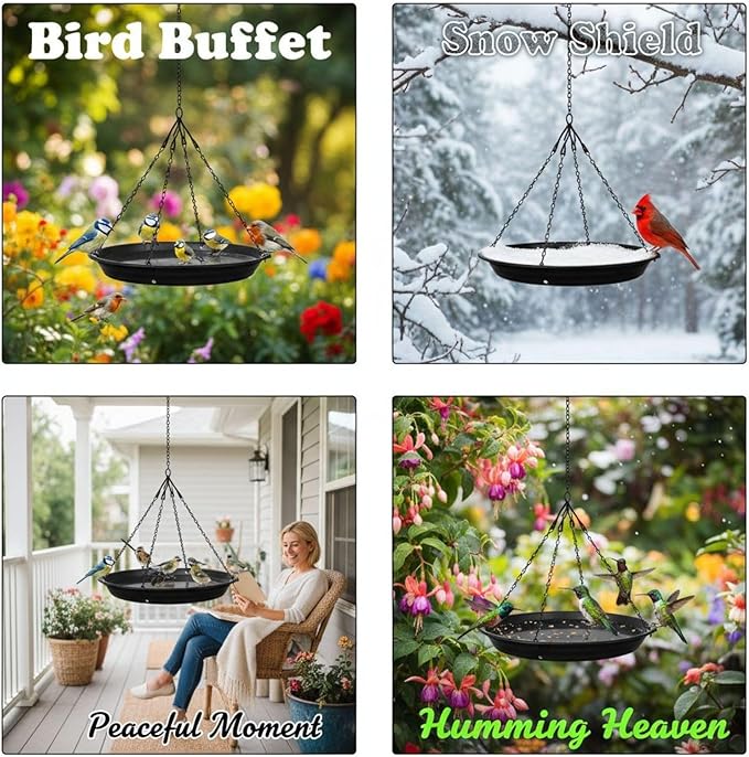 Generic 2 Pcs Bird Feeder and Bath Combo, 12.8 in Outdoor Hanging Tray, Large Capacity, Easy to Clean