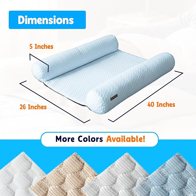 DenMate - On-Bed Dog Bed for Medium/Large Dogs (26x40), Stabilizing 100% Cotton Bolsters for Night Movement, Improves Comfort & Sleep for Dogs & Owners, Machine Washable Pet Mattress (Blue)