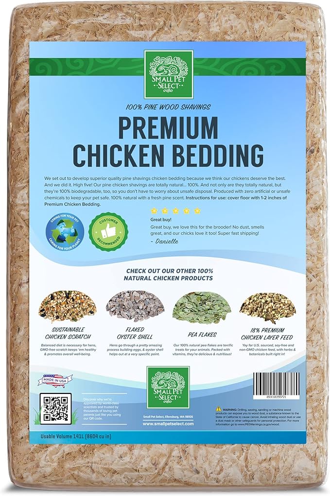 Small Pet Select Pine Shavings Chicken Bedding, Chicken Coop Bedding, Wood Shavings, Great for Hen Nesting Boxes and Chick Brooders, 141L