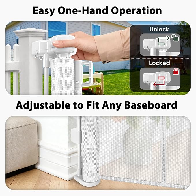 200" Extra Wide Baby Gate Retractable Dog Gate, 16ft Retractable Baby Gates Extra Wide Dog Gate Retractable Fence, 48" Tall Pet Gate Retractable Gate Outdoor for Driveway, Garage Gates for Dogs, White