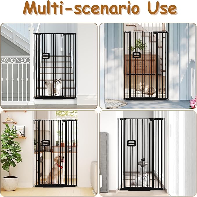 55'' Extra Tall Cat Gate, 34.2"-38.2" Wide Auto Close Tall Pet Gate for Doorways, Pressure Mounted High Dog Door Gate No Drilling Cat Fence Safety Baby Gate for Stairs, Doorways, Black