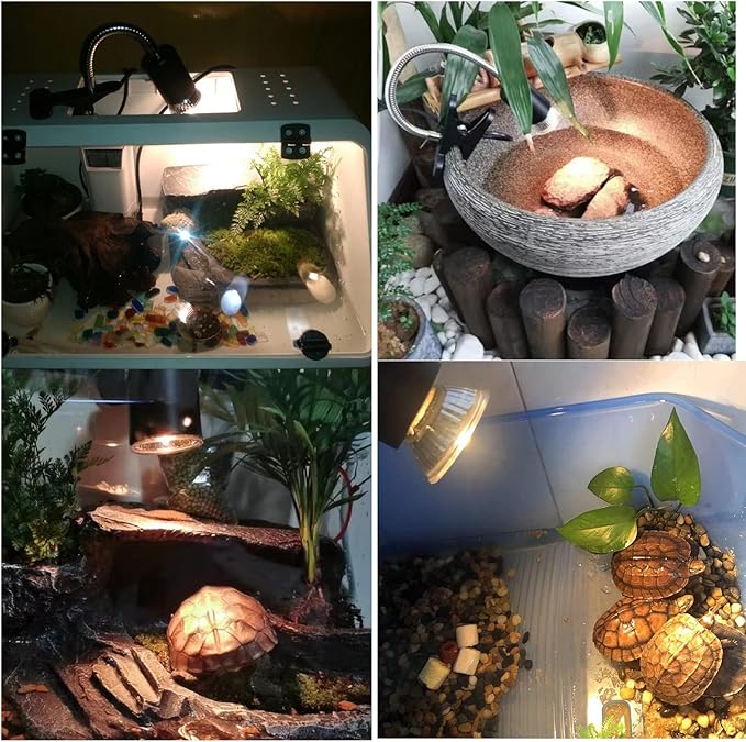 Heat lamp for reptiles,UVA UVB Turtle Heating Lamp with Two Heat Bulbs, Turtle Basking Light with 360° Rotatable Hose & Clamp & Adjustable Switch for Bearded Dragon Reptiles Turtle Lizard Snake