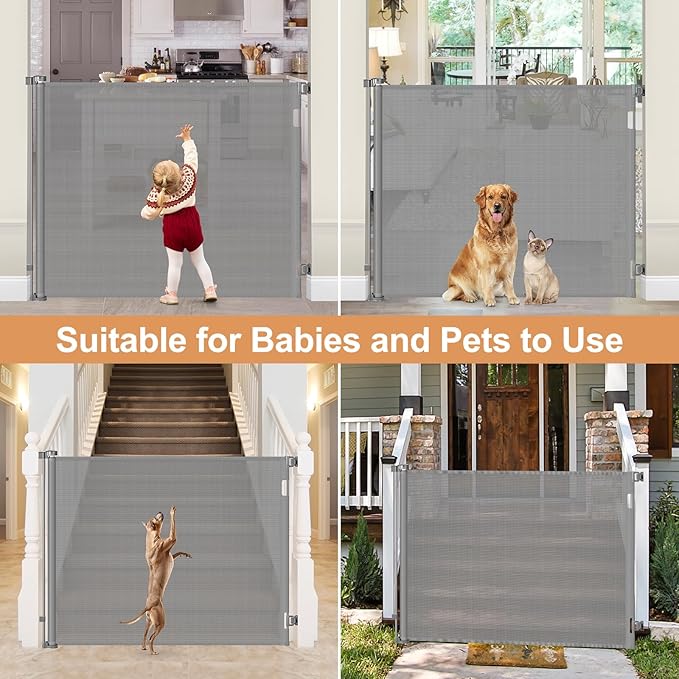 4ft Extra Tall Retractable Baby Gates for Doorways 48 Inch Tall Retractable Dog Gate Indoor 85" Wide Child Gate for Stairs High Mesh Puppy Gates for the House Prevent Kids/Pets from Jumping Over, Gray
