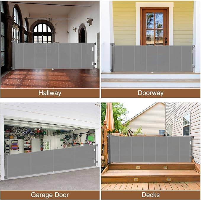 Miumoon 120 inch Retractable Baby Gates 42 inch Tall, Retractable Gate with Reinforced Strip Design to Prevent Crawling Through, 10 FT Extra Wide Retractable Dog Gate for Indoor/Outdoor