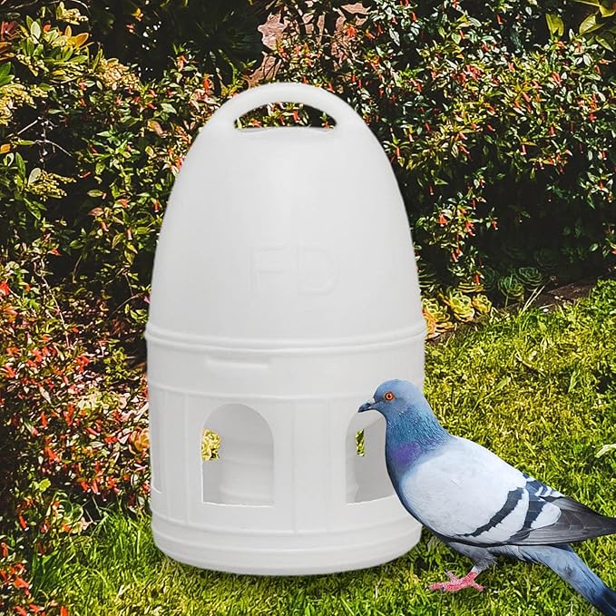 2 Pack Automatic Bird Feeder for Pigeons and Chickens, 5L 10L White