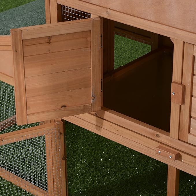 PawHut 89" L Outdoor Rabbit Hutch, Guinea Pig Cage Indoor Outdoor Wooden Bunny Hutch with Double Runs, Weatherproof Roof, Removable Tray, Ramps, Orange