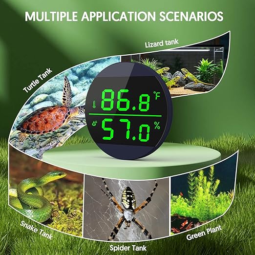QZQ Reptile Thermometer and Humidity Gauge, LED Digital Thermometer Hydrometer, Reptile Tank Accessories for Bearded Dragon, Crested Gecko, Snake, Jumping Spider, Lizard, USB Power Supply (Blue)
