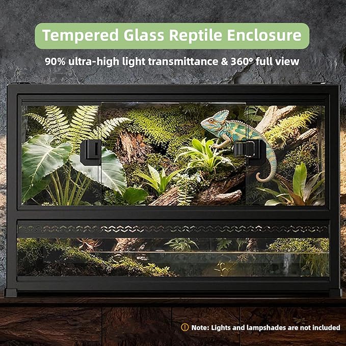 XIGETRAIL Tempered Glass Bearded Dragon Tank, 22" x 14" x 12" Reptile Enclosure with Sliding Door and Top Screen Ventilation,Reptile Tank for Lizard,Gecko,Chameleon