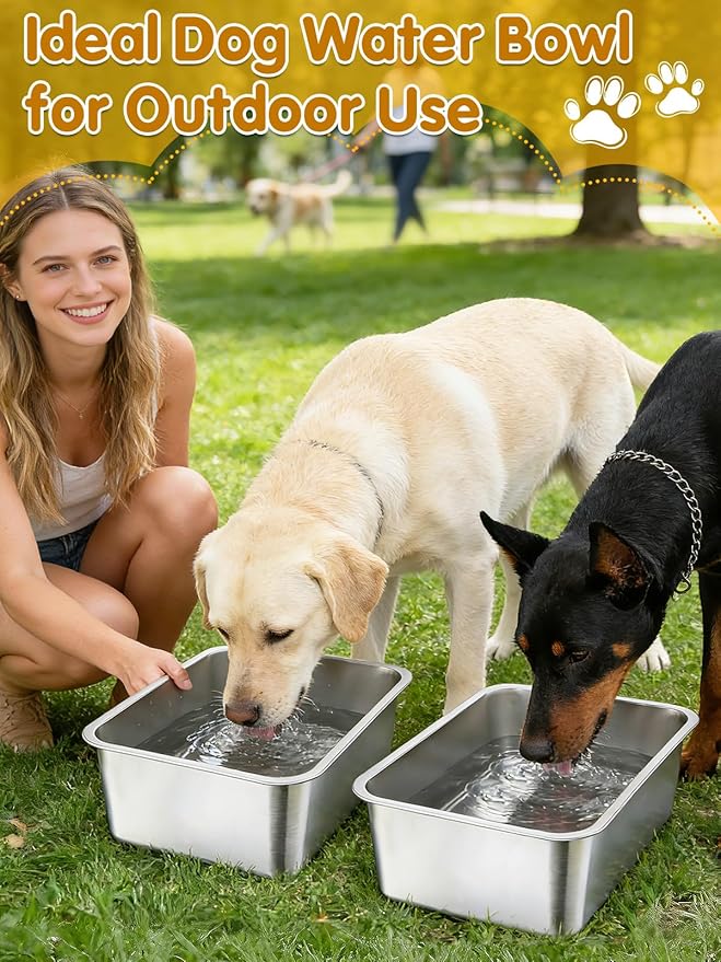 2 Pcs 4 Gallons Extra Large Dog Water Bowl - Durable Reusable Stainless Steel Dog Bowl, High Capacity Water and Food Bowls for Household with Multiple Large Dogs Indoor Outdoor