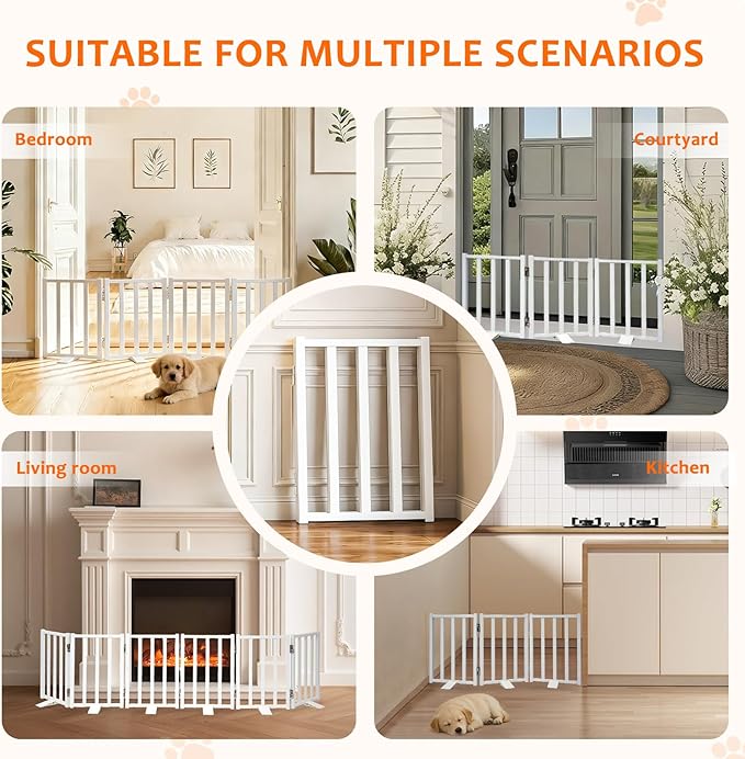 Snagle Paw Short Dog Gate,16.5" Tall Freestanding Metal Dog Gate Only for Small Dogs with Support Feet Easily Step Over,Up to 72" Wide Puppy Gate Indoor for Stairs,Doorways(White,6 Panel)