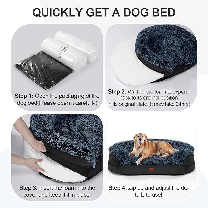 iweepet Black Orthopedic Dog Beds for Extra Large Dogs, 44" x32.6" x7.6" Supportive Dog Sofa Bed with 28D Egg-Crate Foam, Removable Washable Cover, Waterproof Lining, for Puppy,Senior,Sick