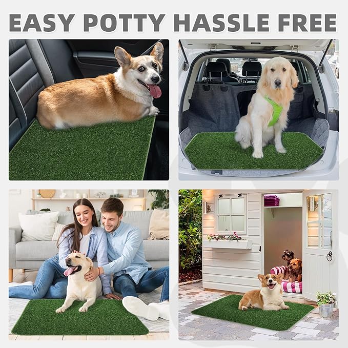 KOOLTAIL Dog Grass Pad with Washable Pee Pads for Puppy Potty Tray,32"*38" Soft Artificial Turf Multipurpose Reusable Grass Patch Pads for Dogs Litter Box, Leakproof for Doggie Training Indoor Outdoor