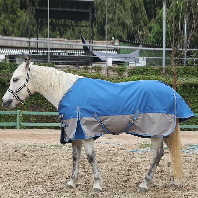 1200D Ripstop Waterproof Breathable Horse Blanket (0g No Fill), Lightweight Turnout Rain Sheet, Keeps Dry in Mud & Wet Weather Bluegrey 81"