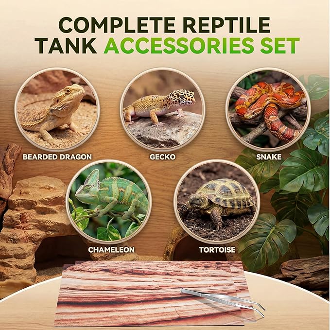 Saillong Reptile Carpet 2Pcs 20 Gallon, 36*12in Reptile Mat for Bearded Dragon Tank Accessories, Terrarium Liner Bedding Mat for Lizard, Gecko, Snake, Chameleons, Tortoise with Tweezers Feeding Tong