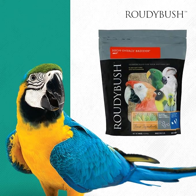RoudyBush High Energy Breeder Food for Breeding & Weaning Birds - Scientifically Formulated Bird Feed - Bird Food Pellets w/Corn, Wheat, Soy - Nutritious & Healthy Feed for Birds (Small, 44oz)