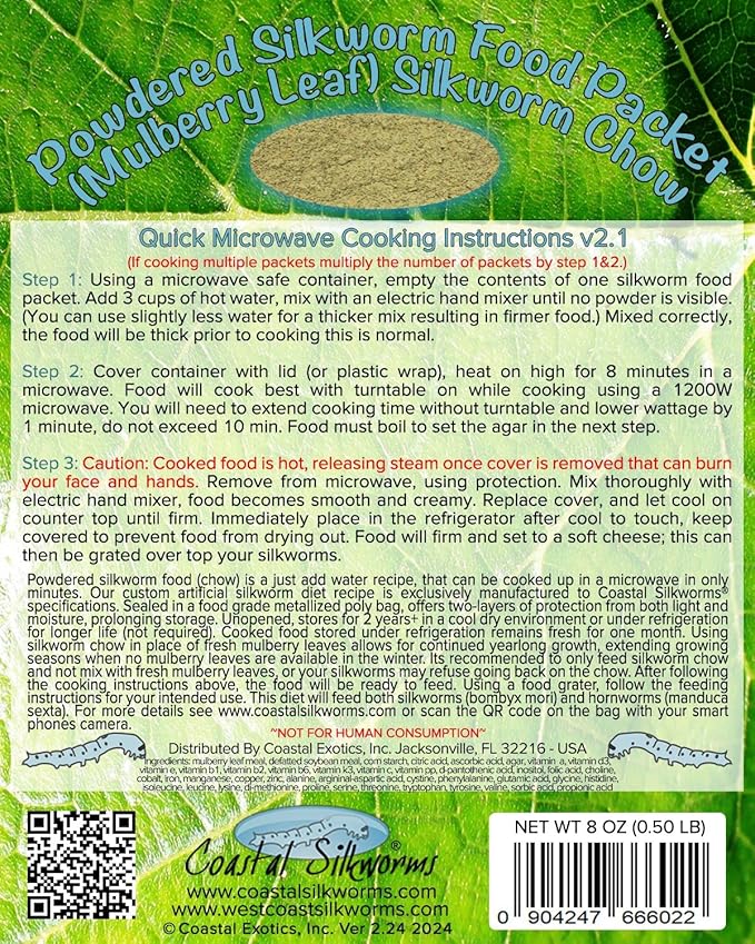 1/2 LB Powdered Silkworm Hornworm Food (Mulberry Leaf Diet Food) Silkworm Chow