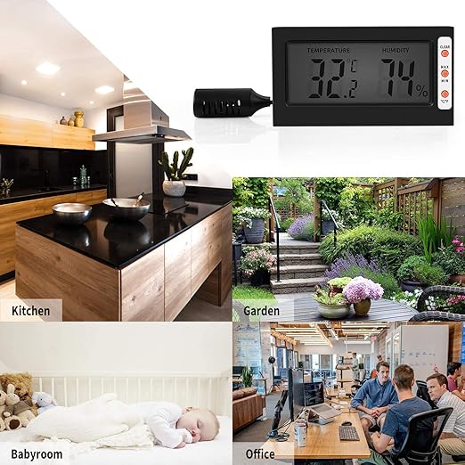 Simple Deluxe Digital Thermometer and Humidity Gauge with Remote Probes for Brooder Reptiles Terrarium, 2 Pack, Black