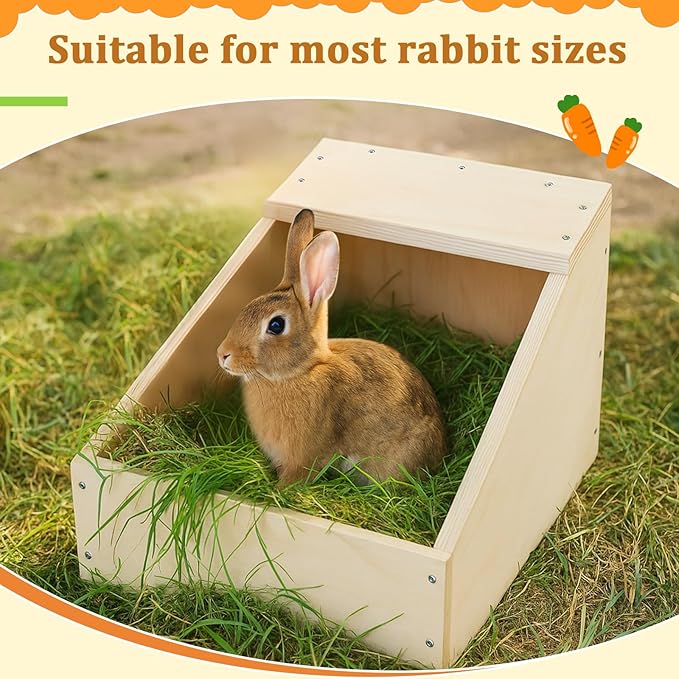 Maxcheck 2 Pack Wood Rabbit Nesting Box, 18x12x12 Inch Wooden Hutch Hideout for Breeding, Natural Burrow Den Alternative for Rabbits & Small Animals