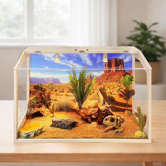 PROLEE Bearded Dragon Tank, Up to 81Gallon Reptile Enclosure, Tempered Glass Lizard Tank, Bearded Dragon Enclosure with Built-in Lamp Fixture for Chameleon (Skylight Roof, 30Gallons,24x15.5x15.5 Inch)