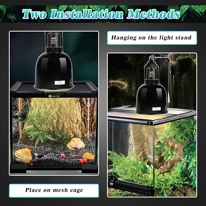 LUCKY HERP Reptile Light Fixture with Dimming Thermostat & Timer, Aluminum 5.5inch Deep Dome Reptile Lamp Fixture, Heat Lamp Fixture for Reptile Bulb Basking Heat Bulb, Max 100W
