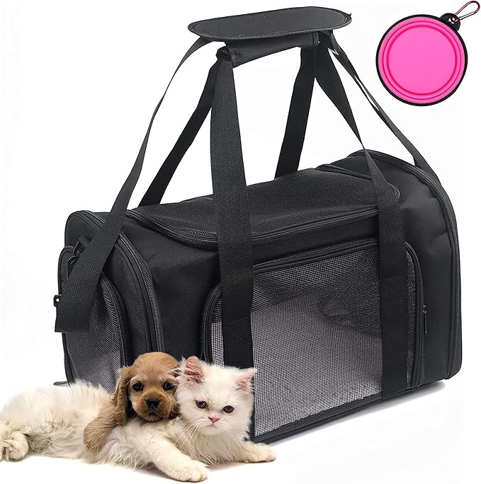 Pet Carrier Bag for Dog Cat,Portable Pet Bag Folding Fabric Pet Travel Carrier Pet Cage for Small Dog,Collapsible Puppy Messenger Pet Bags Airline Approved,Breathable & Durable,Black Color