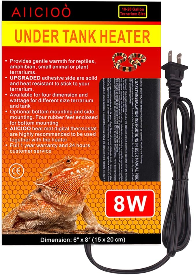 Aiicioo Reptile Heating Pad - 6x8Inch Hermit Crab Heater Heat Mat for Reptiles Snake Lizard Terrarium 8 Watt 2Pack
