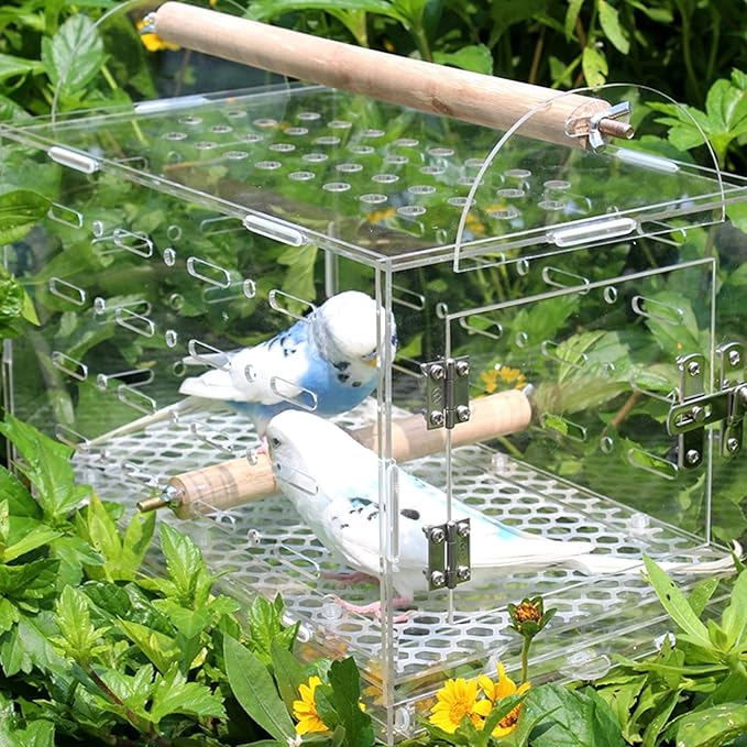 Flight Cage Plastic Bird Carrier Portablebird Cage with Feeding Cups Bird Travel Cage for Extra Small Finches Bird Cage