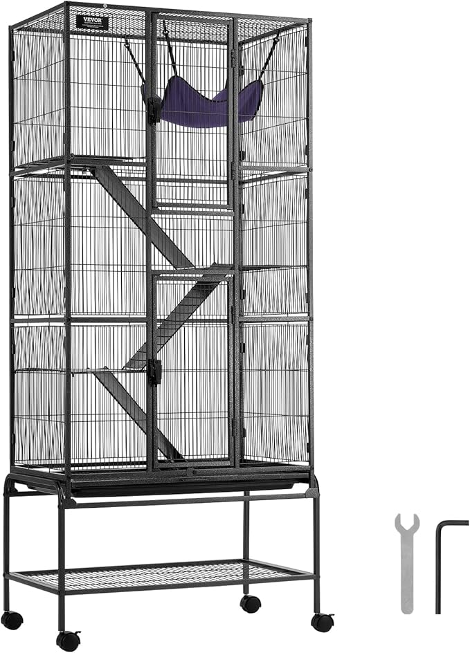 VEVOR 69" Rolling Metal Ferret Cage, Large 4-Tier Cage, Small Animal Cage with Ramps & Tray, Easy to Set up for Pet Mice, Hamster, Guinea Pig, Chinchilla, Squirrel, Hedgehogs, Bunny