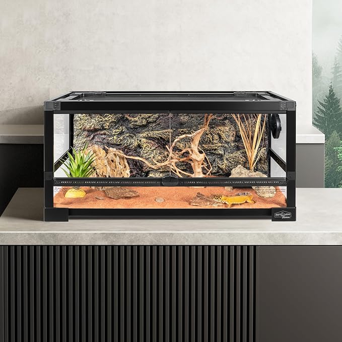 15 Gallon Full Glass Reptile Tank, Quick Fold Reptiles Enclosure with Waterproof Base, Top Screen Ventilation, 24" x 12" x 12" Front Opening Terrarium for Gecko, Lizard, Hermit Crab, Frog