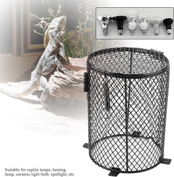 Zunate Reptile AntiScald Lampshade, Metal Reptile Cover Reptile Heating Bulb Guard for Day Lights/Reptile Lamps/Heating Lamp Ect Pet Lampshade (Round)
