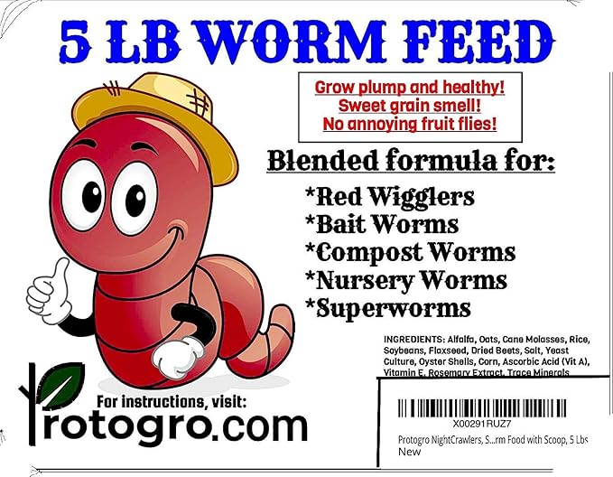 NightCrawlers, Superworms, Red Wigglers, Bait, and Compost Worm Food with Scoop, 5 Lbs (5 Lbs)
