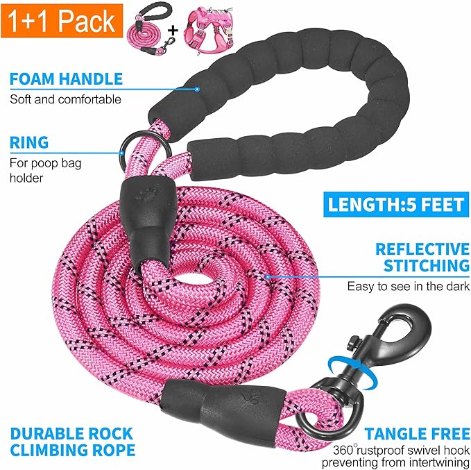 Beebiepet Heavy Duty Tactical Dog Harness for Large Dogs, No Pull Adjustable Pet Harness Reflective Service Training Easy Control Pet Vest Military K9 Working Dog Harnesses-X- Large, Pink Camo
