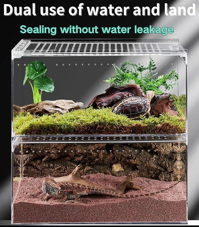 Magnetic Reptile Terrarium Tarantula Enclosure 12 x 8 x 6 In Reptile Enclosure Large Acrylic Reptiles Breeding Box for Snake,Hermit Crab,Frog Insect Tarantulas Amphibians