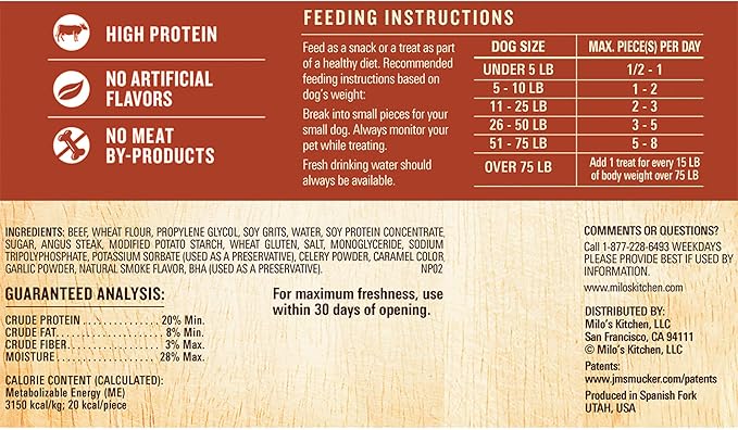 Milo's Kitchen Steak Grillers Recipe Dog Treats, 18 Oz. Bag (Pack of 4)