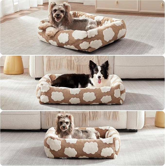 JOEJOY XL Dog Beds Large Sized Dog, Rectangle Washable Orthopedic Pet Bed with Removable Zipper Cover, Cute Soft Calming Puppy Pet Bed with Jacquard Shaggy Plush & Non Skid Bottom