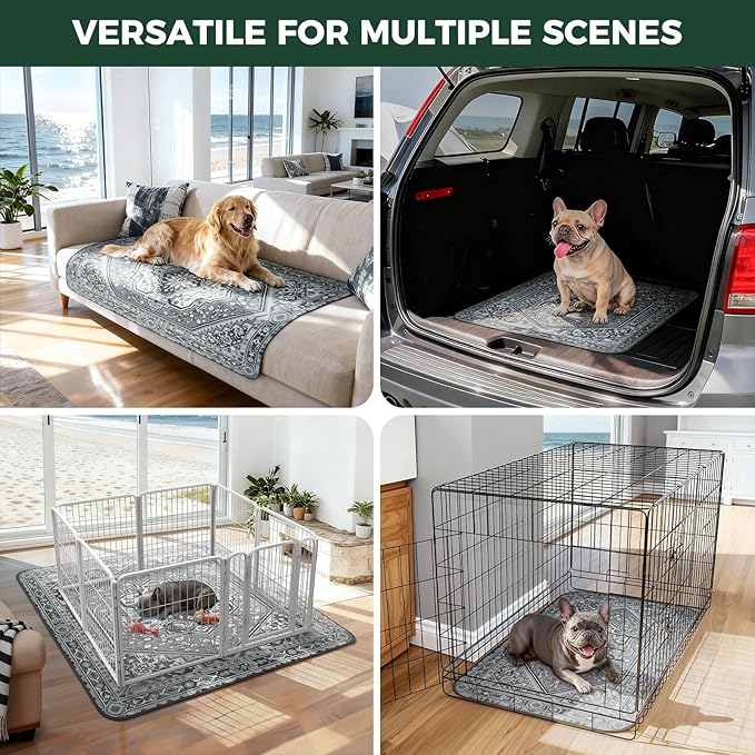 FXW Washable Pee Pads for Dogs, Leak-Proof & Non-Slip, Specifically Designed for FXW Rollick/Homeplus 24inch 6 Panels Dog Playpen, 39" x 63" Rectangle, Boho Grey, 1 Pack