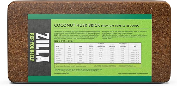 Zilla Coconut Husk Brick 8 Count, Organic Bedding for Reptiles, Made with 100% Coconut Fiber, Ideal for Tropical Habitats and Egg Incubation
