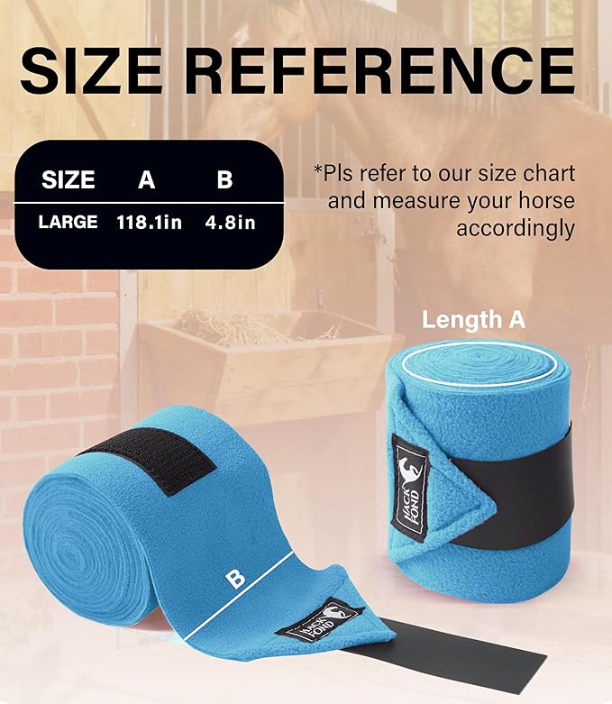 Fleece Horse Polo Leg Wraps Set of 4, 10' Horse Leg Bandages Stable Supplies Equestrian Boots Light Blue