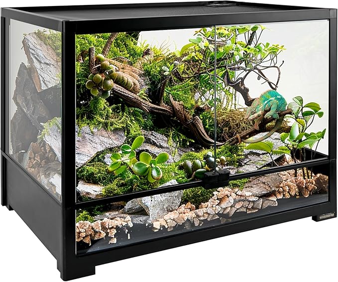 23 Gallon Reptile Terrarium Glass Tank 24"*18"*12.6" Knock-Down Cage Enclosure with Double Front Openning Door and Top Screen Ventilation for Bearded Dragon,Tortoise,Gecko,Lizards,Snake