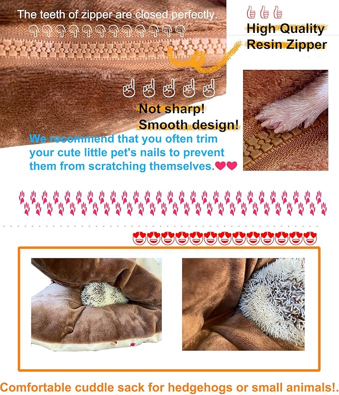 Friendly Zipper Waterproof Portable Sleeping Bag Pouch Hideout Cave Habitat for Hedgehog, Baby Guinea Pig, Hamster, Ferret, Squirrel, Small Animal Bed Nest House Cage Portable Cushion (Blue)
