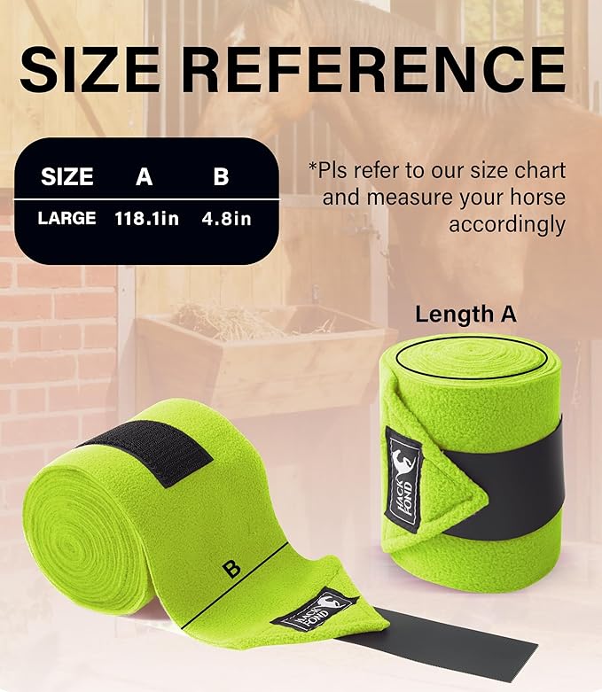 Fleece Horse Polo Leg Wraps Set of 4, 10' Horse Leg Bandages Stable Supplies Equestrian Boots Lime Zest