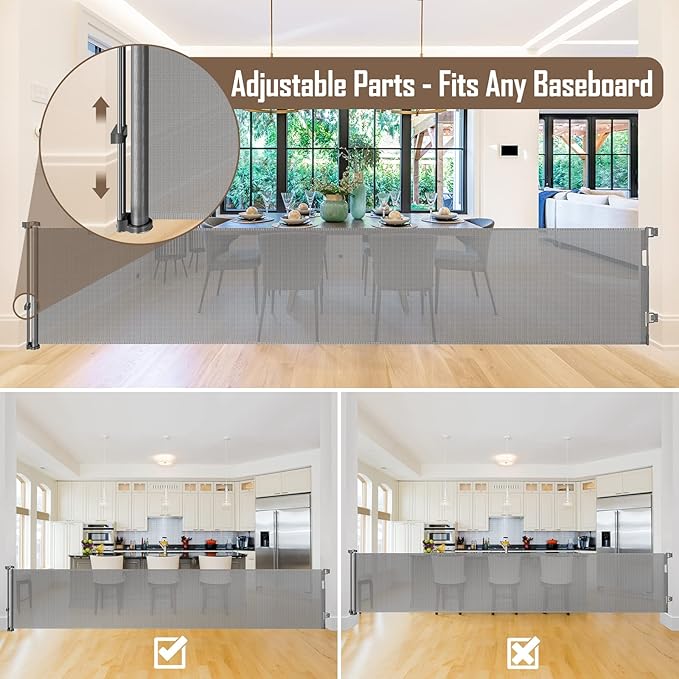 185 Inch Extra Wide Retractable Baby Gate Retractable Gate Outdoor Extra Long Dog Gate Extra Wide Baby Gates for Large Openings, Mesh Dog Gate Extra Large Pet Gate, Gray